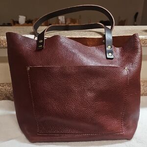 Portland Leather Rich Brown Tote with Black Handles